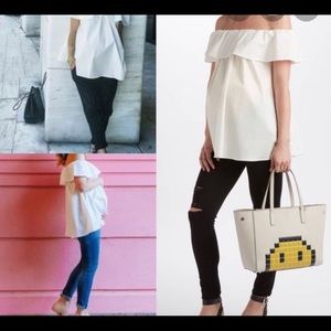 Hatch off the shoulder white top